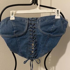 Fashion Nova Denim Lace-Up Corset Top